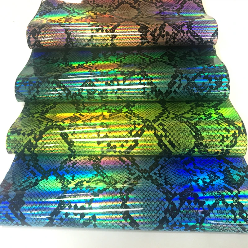 

46*135CM Snake Skin Printed Holographic Mirror Laser Reflective PU Faux Leather Fabric Sheet for Making Handbag/DIY Accessories