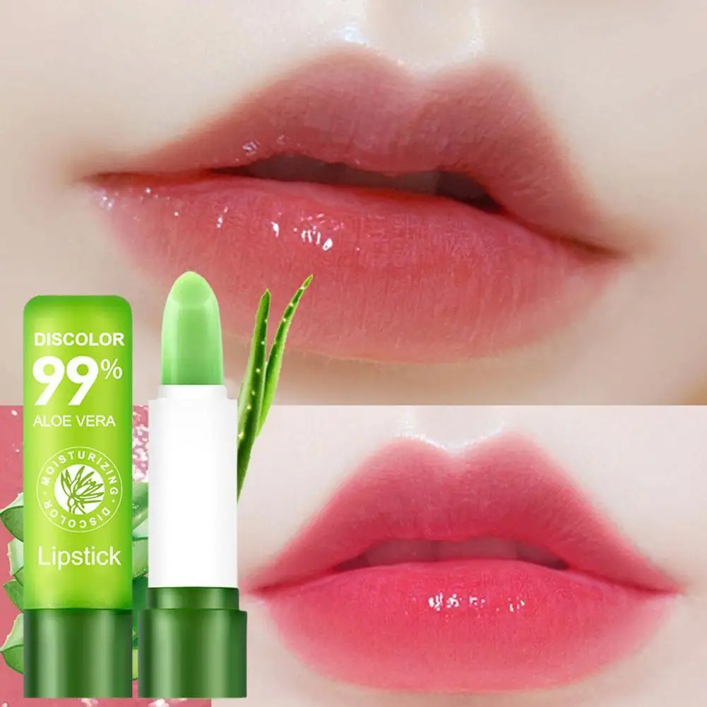 

1pcs Aloe Vera Moisturizing Lip Balm Color Changing Lipstick Long Lasting Nourish Remove Dead Skin Fade Lips Fine LInes Lip Care