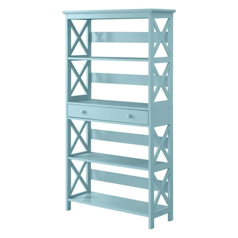

Oxford 4 Tier Standard Bookcase with 1 Drawer, Sea Foam Blue Large Capacity Storage