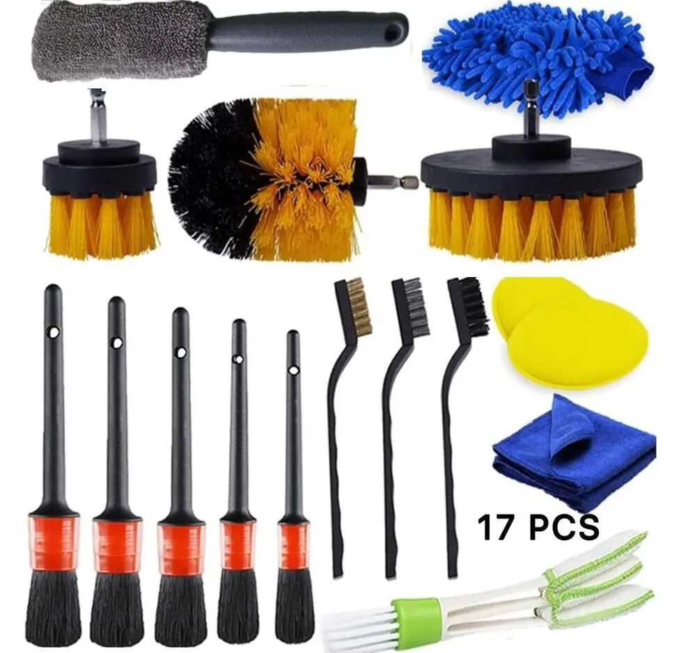 

17 Pcs/Set New Car Cleaning Kit Scrubber Drill Detailing Brush Set Air Conditioner Vents Towel Polisher Car Auto Detailing Tools