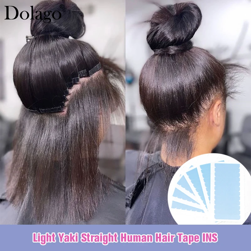 Tape In Hair Extensions Human Hair For Black Women Tape Ins Raw Light Yaki Straight Bundles Microlinks Human Hair Extensions