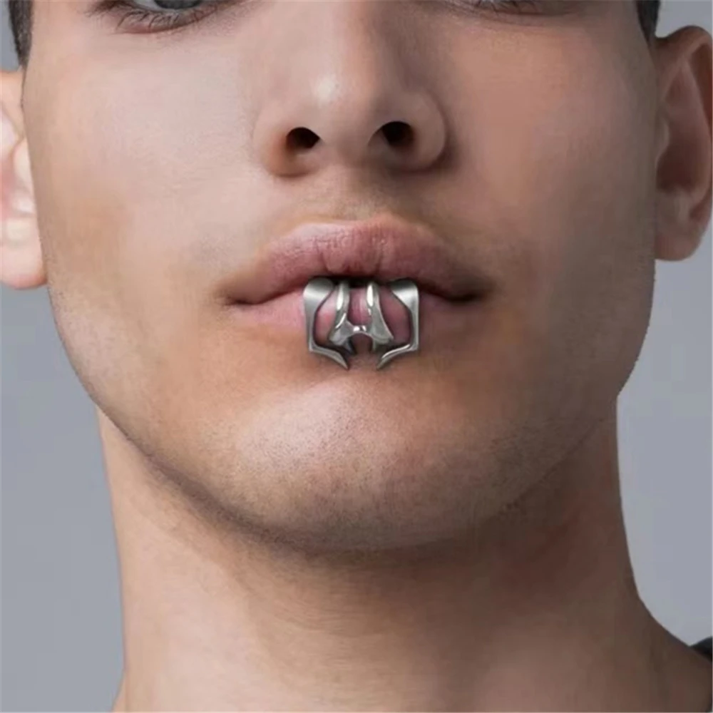 

Punk Style Dark No Punch Lip Clip Spike Teeth Texture Metal Set Personality Exaggerated Men's and Women's Accessories Gift