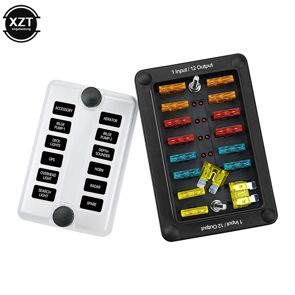

12 Ways Car LED Blade Holder Fuse Box Modified Terminal Block Fuse with LED Warning Light for Car Boat Marine Trike 12V 24V