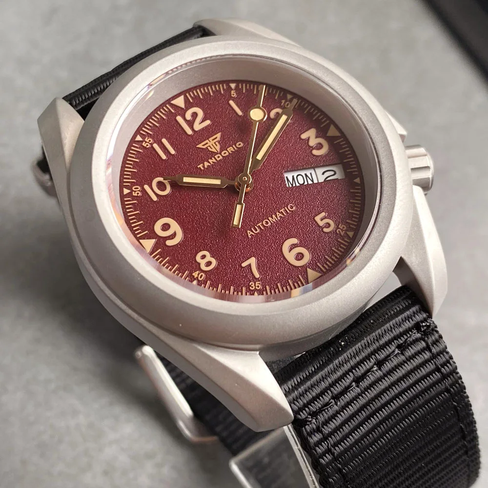 Мужские механические часы Tandorio Vintage Military Field Diving с японским механизмом NH36A, коронкой 3.8, корпусом с пескоструйной обработкой, водонепроницаемостью 200 м. (art.: 3920db1445172) - 3920db1445172