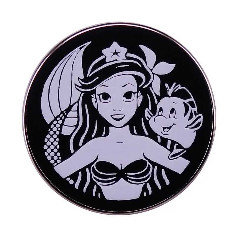 

Ariiel Mermaids Coffee Logo Cartoon Art Enamel Brooch Pin Jacket Lapel Metal Pins Brooches Badges Exquisite Jewelry Accessories