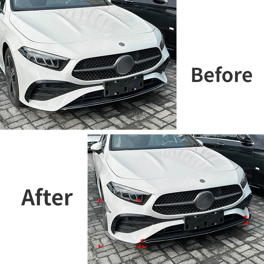 Сплиттер переднего бампера для Mercedes Benz A Class W177 A180 A200 A35 A45 AMG 2023 + глянцевые черные