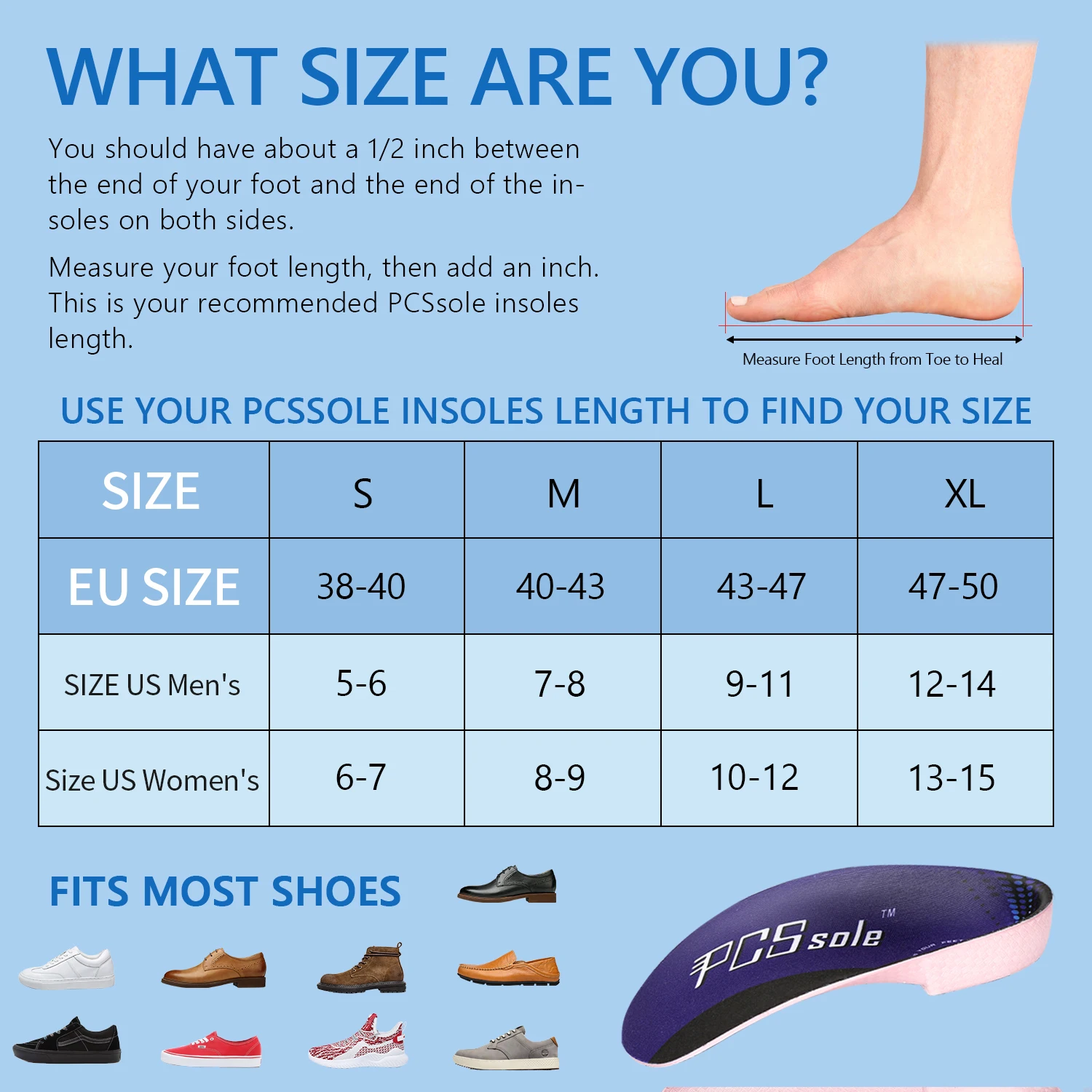PCSsole’s 3/4 Orthotics Shoe Insoles High Arch Supports Shoe Insoles for Plantar Fasciitis, Flat Feet, Over-Pronation, Heel Pain