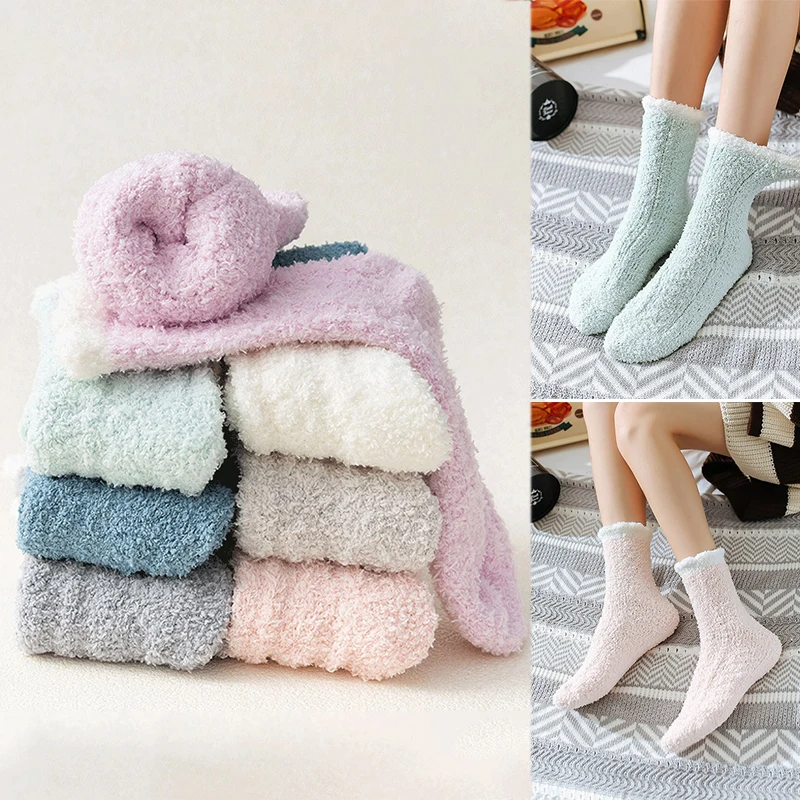 

Women's Warm Short Socks Fluffy Coral Velvet Stockings Thermal Soft Floor Sleeping Ankle Socks Autumn and Winter Home Bed Socks
