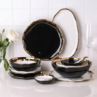 blackwhite ceramic dinner plates set dishes cake food plate salad soup bowl dinnerware set for restaurant hotel tableware