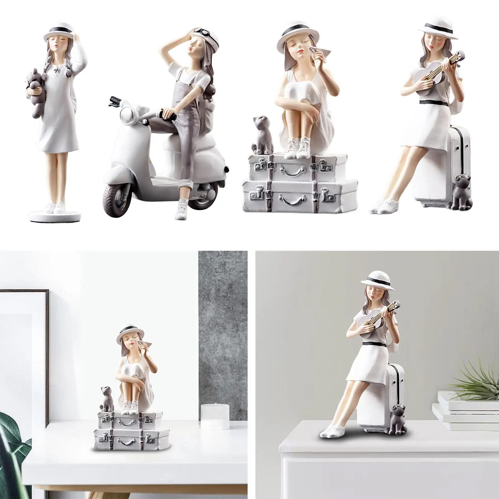 

Elegant Girl Figurine Resin Craft Maiden Figure Statue for Office Home Decor