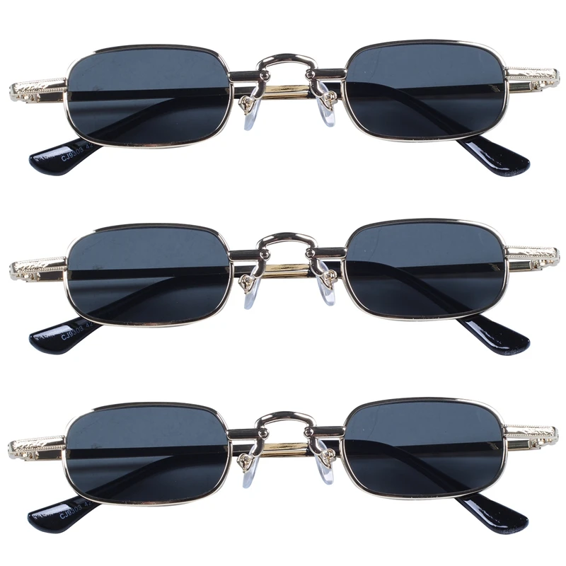 

3X Ретро панковские очки прозрачные Квадратные Солнцезащитные очки женские ретро солнцезащитные очки мужские металлическая оправа-Черные Серые и золотые