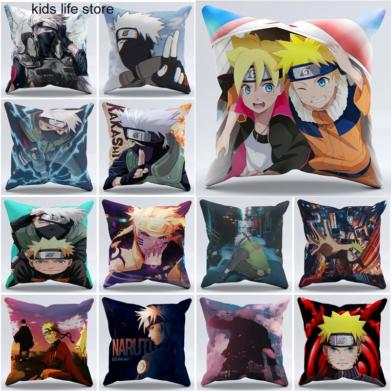 

45x45cm Anime Naruto Uzumaki Uchiha Sasuke Kakashi Printed Pillowcase Living Room Sofa Car Decoration Pillow Cases Cushion Cover