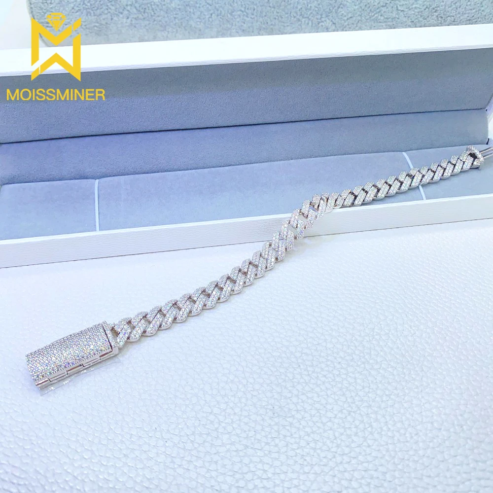 10mm 2 Rows Big Moissanite Bracelet For Men Women S925 Silver Cuban Chain Real Diamonds Hip Hip Jewelry With GRA