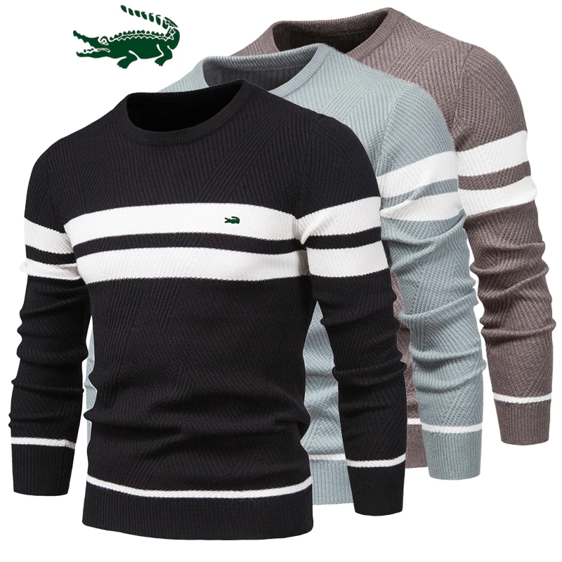 High Quality New Mens Boys Winter Stripe Sweater Thick Warm Pullovers Men's O-neck Basic Casual Slim Comfortable Sweaters
