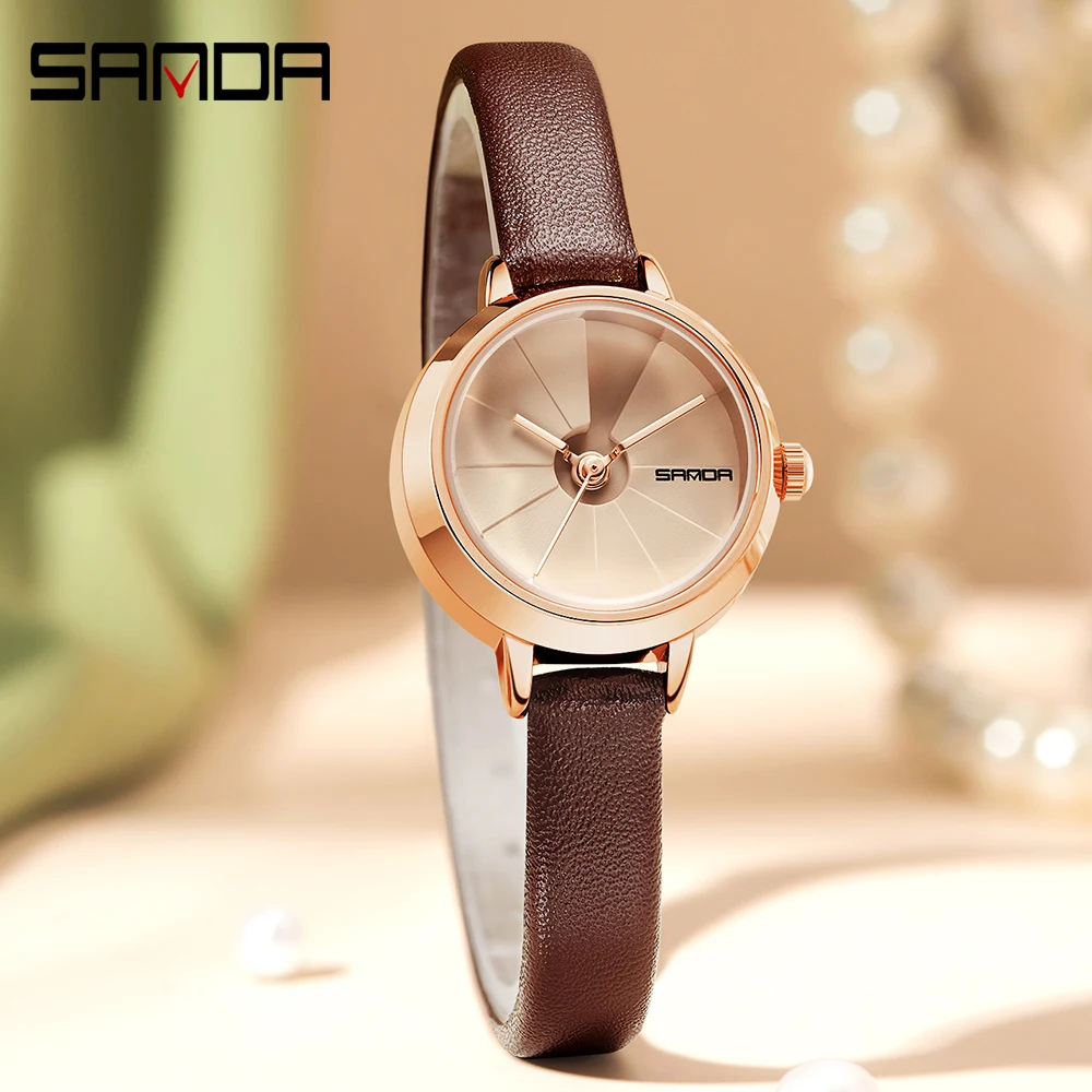 SANDA 2023 New Women Quartz Watch Womens Watches Casual Fashion black Leather Strap Waterproof Wear Resistant Watch Gift 1113