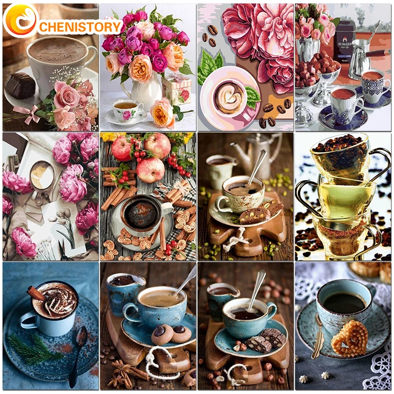 

CHENISTORY DIY Paint By Numbers Adults Landscape Flower Coffee Canvas For Drawing Acrylic Paints Painting By Numbers Home Decor