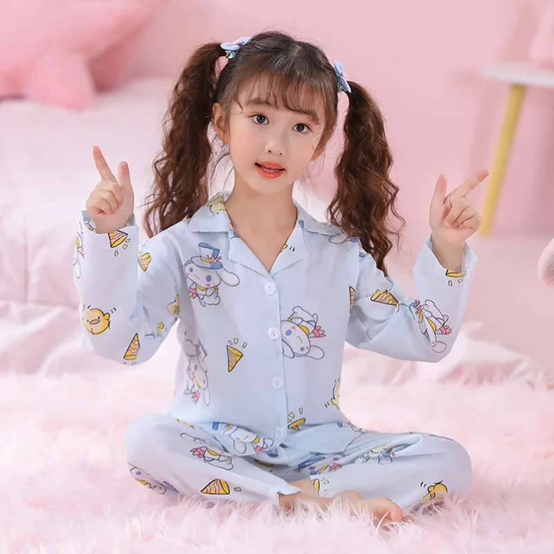 

Sanrio Kuromi Cinnamoroll Children's Cartoon Pajamas My Hello Kitty Melody Autumnl Casual Long-sleeved Top Pant Homewear Set