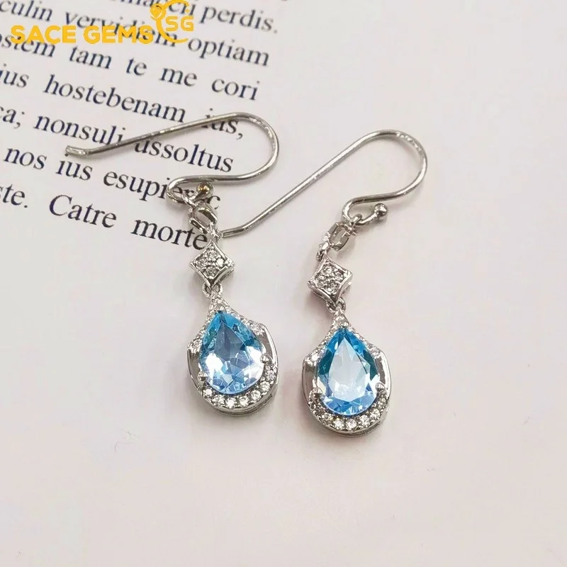 

Женские серьги из серебра 925 пробы с голубым топазом