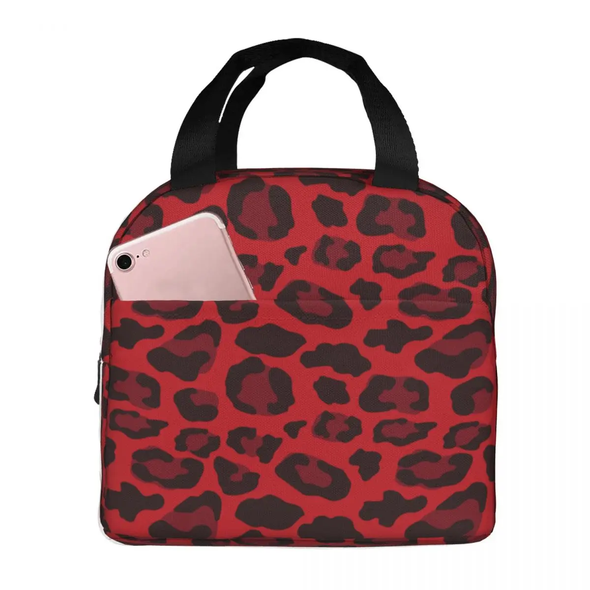 Leopard Printed Red Lunch Bag Portable Insulated Oxford Cooler Thermal Cold Food Picnic Tote for Women Kids