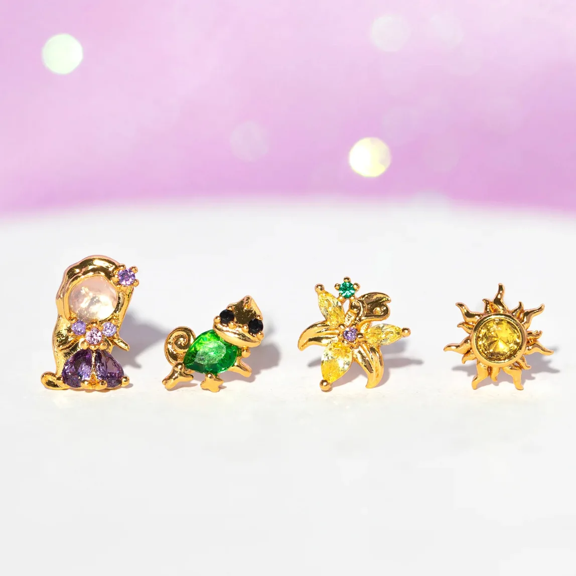4PCS/Set Disney Princess Earrings 925 Silver Needle Fashion Jewelry Colorful Zircon Stud Earring Cute Sweet Wedding Jewelry Gift images - 6