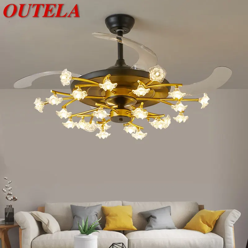 

OUTELA Nordic Hidden Ceiling Fan Lamp LED Remote Control Creative Luxury for Home Living Room Bedroom Lighting Decor