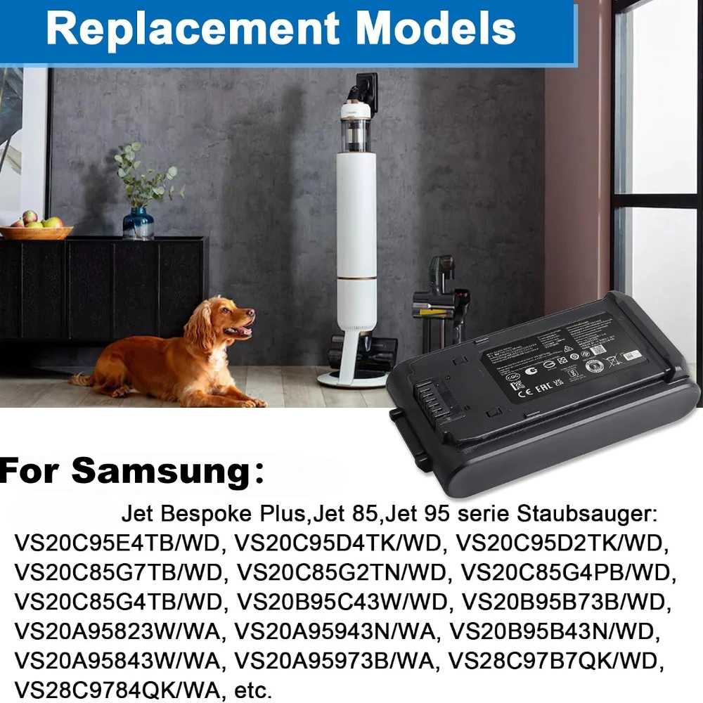 Фото Сменный аккумулятор VCA‑SBTA95 для пылесосов Samsung Jet 85, Jet95, Jet Plus, VCA‑SBTA95/VT, VS20C95E4TB/WD, VS20C95D4TK/WD №3