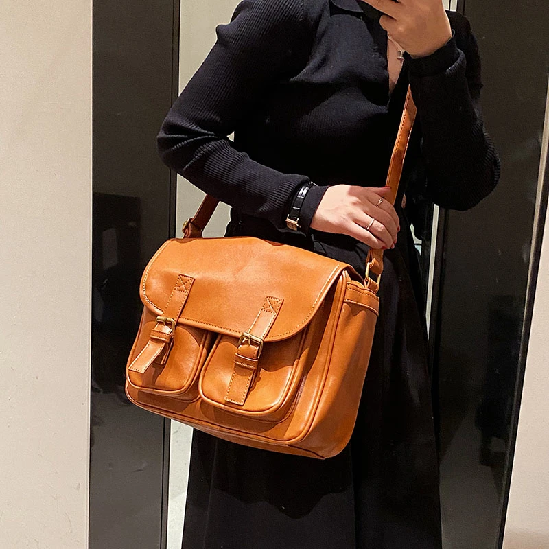 

Винтажные вместительные сумки через плечо для женщин, Дамский кошелек с пряжкой и ремешком, Наплечная Сумка-слинг