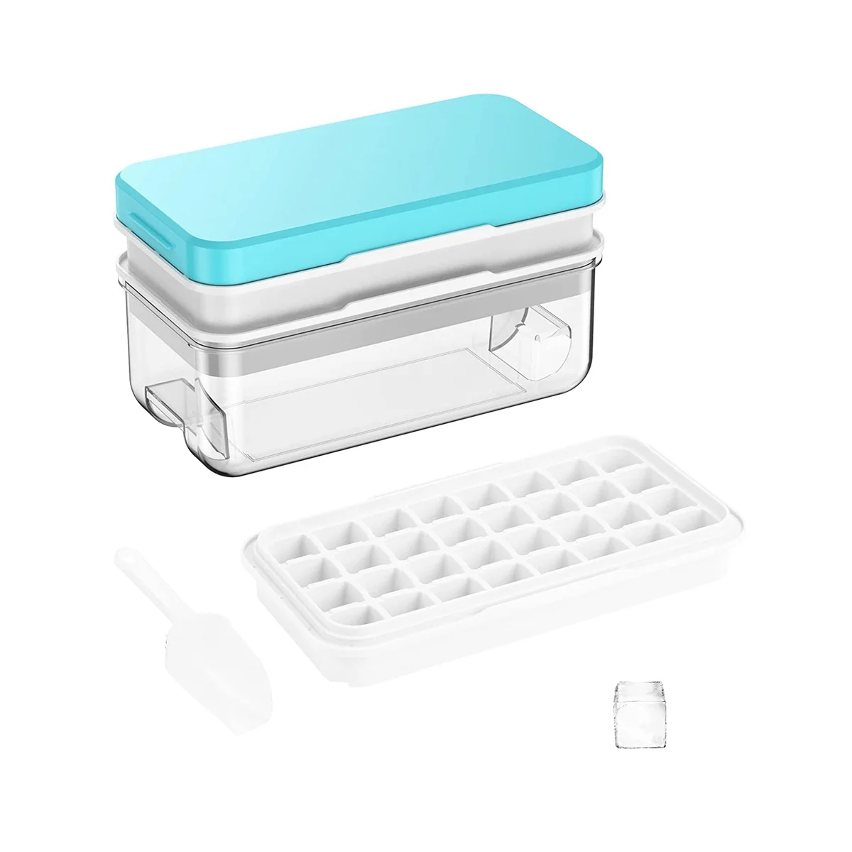 

Ice Square Tray with Lid and Bin, 64 Pcs Ice Cubes Molds, Ice Trays for Freezer, Tray Mold, Ice Freezer Container