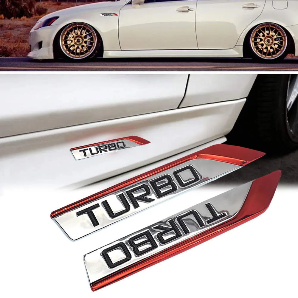 

1Pair 3D Metal Turbo Side Wing Fender Bumper Trunk Badge Emblem Chrome Fender Sport Stickers Car Body Decal for Car Sticker