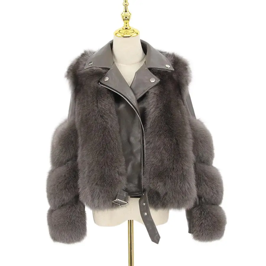 Women Winter Real Fox Fur Coats Real Fur Jacket Ladies Real Leather Warm Soft Overcoats Genuine Sheepskin Luxury Fur Outerwears enlarge