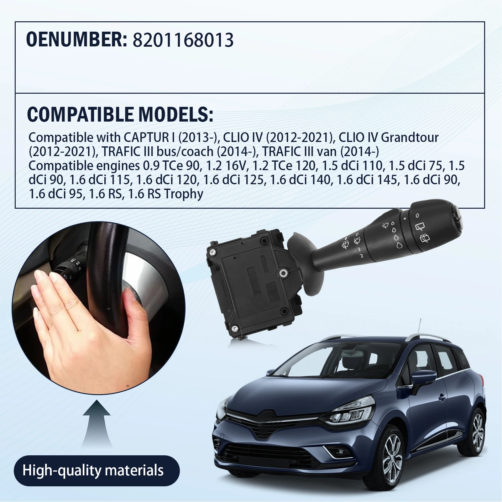 

8201168013 Переключатель автомобильного стеклоочистителя, переключатель рулевой колонки, совместимый с Clio IV, Captur I, Trafic III