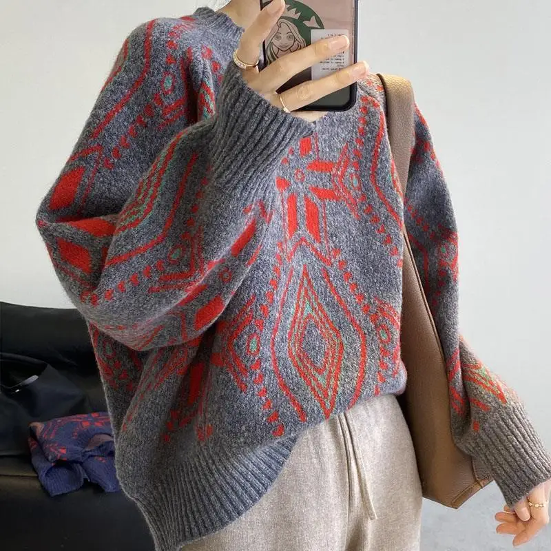 Puulover Wind Blocks Sweater Female 2022 Autumn and Winter New Loose Poor Wearing Foreign Vintage Covered O Neck Pullover