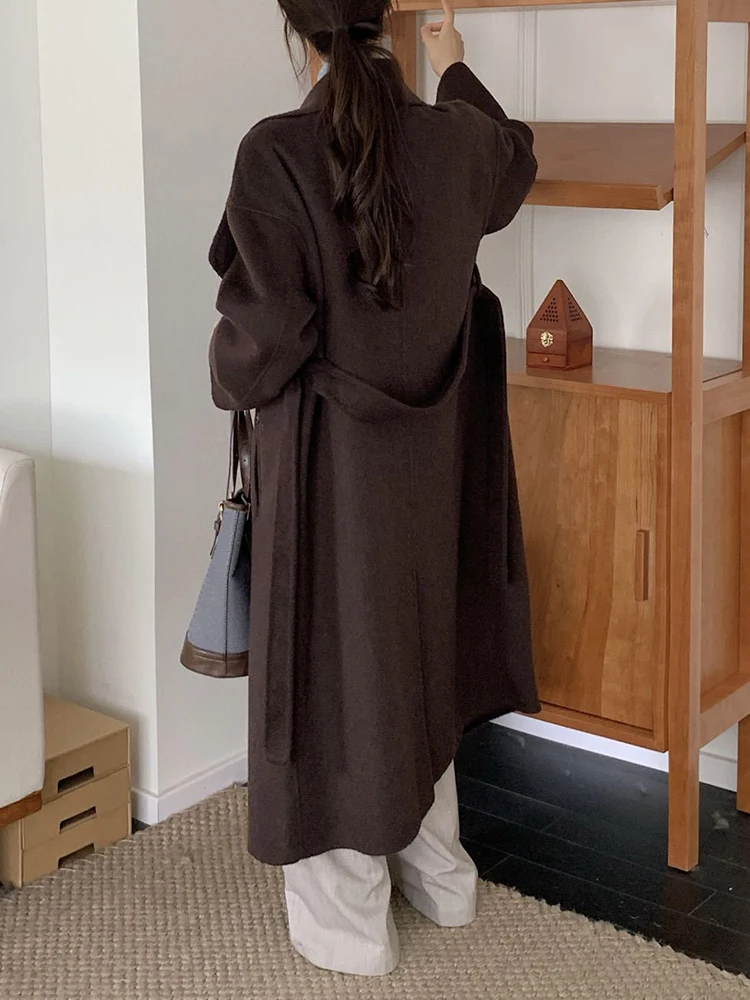 LGRQ женское минималистичное шерстяное пальто с лацканами и открытой строчкой