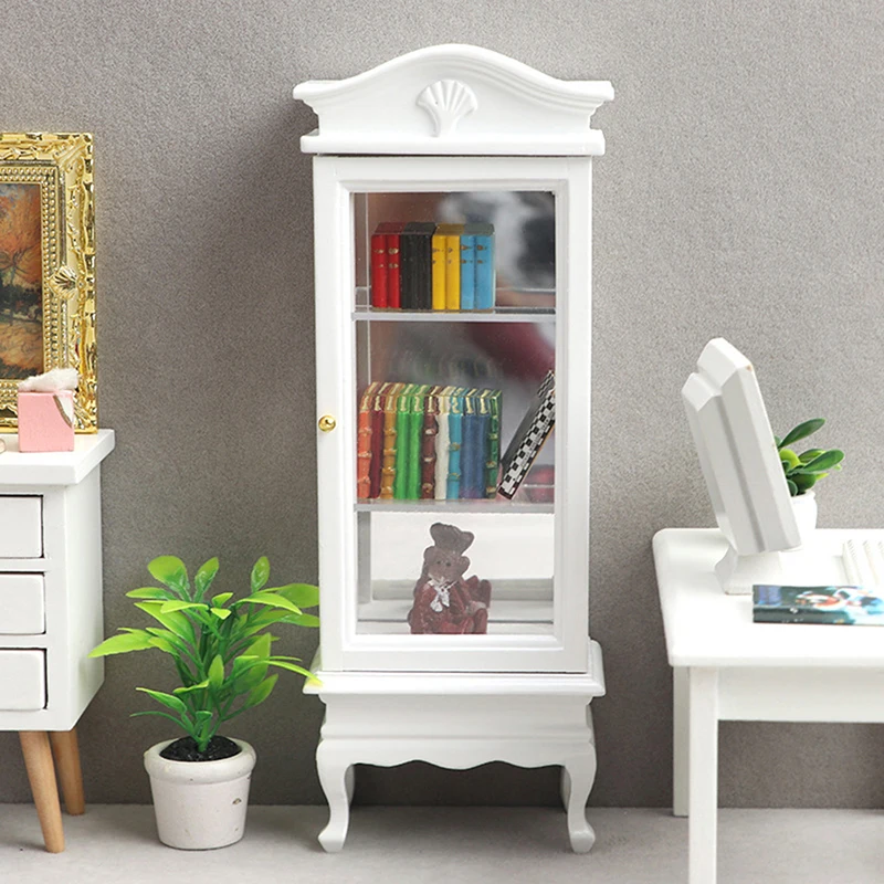 

1:12 миниатюрный зернистый кукольный домик с одной дверью, витринный книжный шкаф, модель мебели, декоративная игрушка