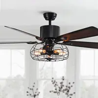 52 Inches Modern Black Ceiling Fan with Light Reversible Blades Industrial Vintage Cage Chandelier Fan with Remote control