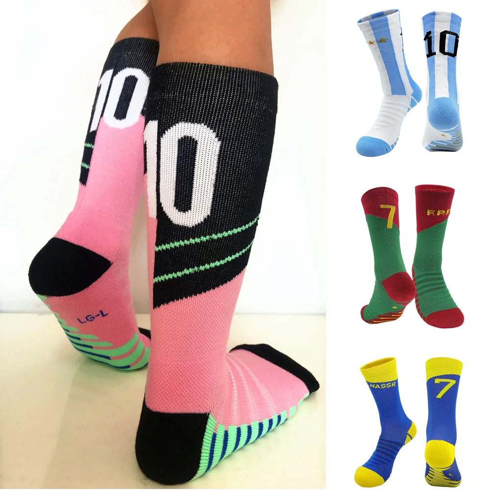 Бледно-красные 10 # голубые детские спортивные носки № 7 # для мальчиков, для игры в футбол, баскетбол, езды на велосипеде, мужские носки средней длины, противоскользящие дизайнерские
