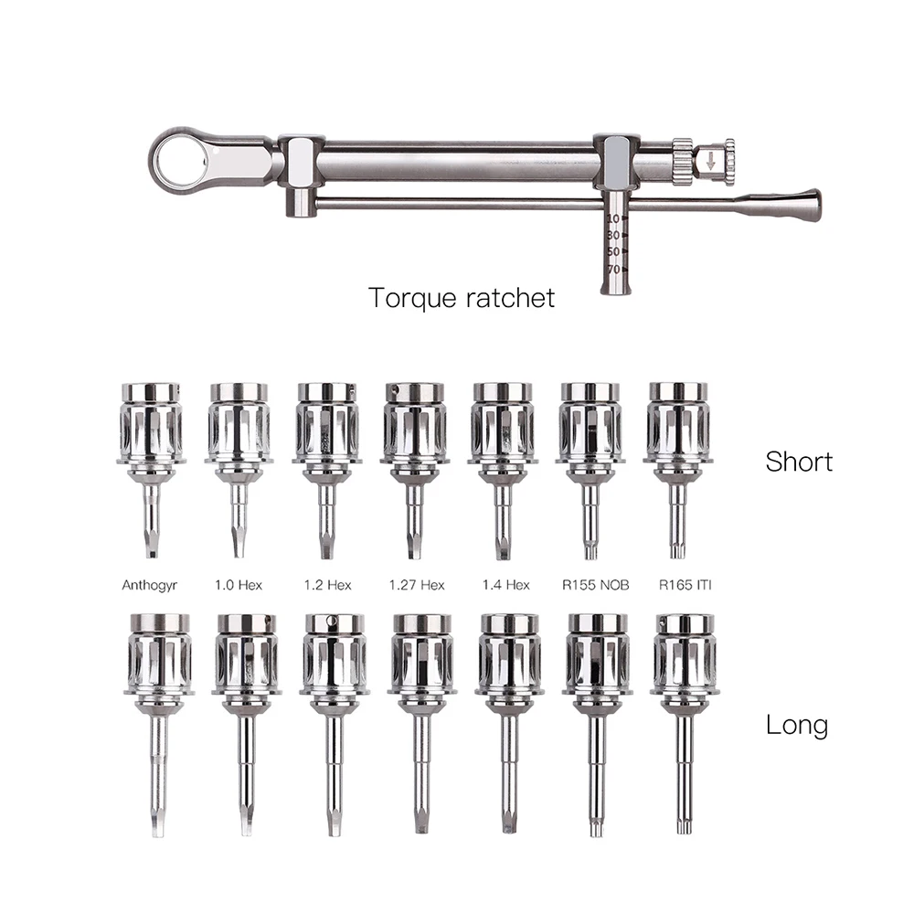 

Screwdriver Tools Dental Implant Torque Wrench Ratchet 10-70NCM with Drivers & Wrench Kit