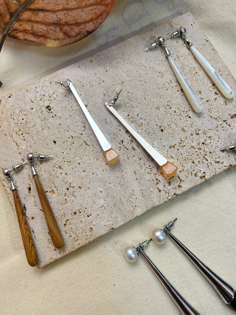 Natural Topaz Trapezoidal Long Earrings Design Original Stone Cold Sle High-Grade Light Luxury Water Drop Earrin...