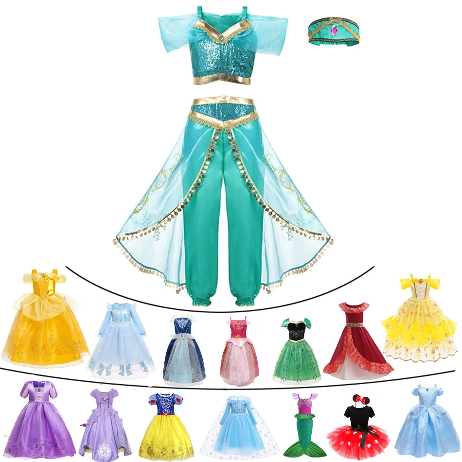 

Fancy Baby Girl Princess Clothes Kid Belle Gown Sleeping Beauty Aladdin Cosplay Costume Child Elza Anna Elena Sophia Party Dress