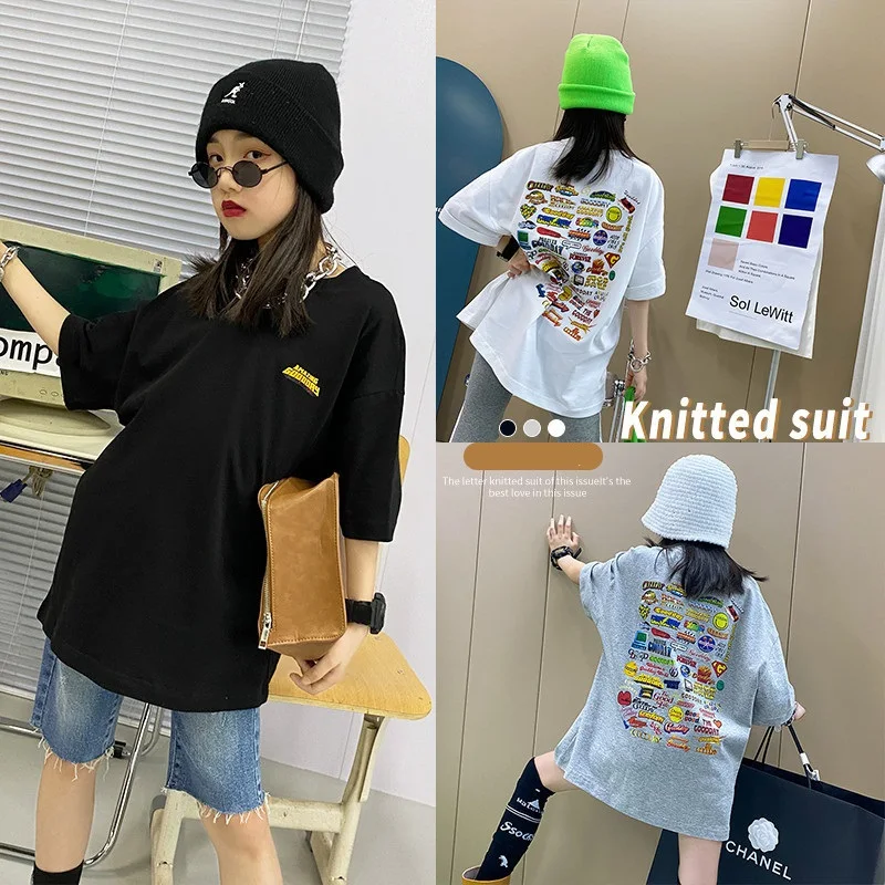 

Summer School Kids Loose Logo Prints Half Sleeves Tee Tops Baby Girls Short-Sleeved T-Shirt Child Base Layer Outerwear 1-16Years