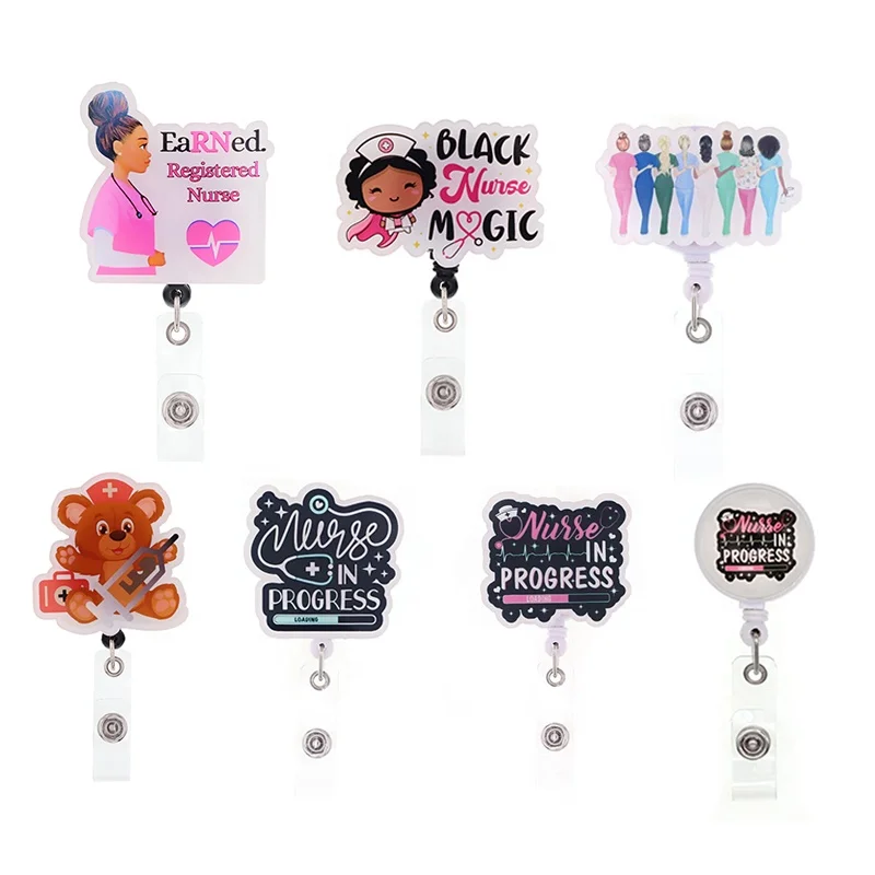 

10 PCS a lot 2022 New Styles Medical Series Nursing Student Badge Reel For Scrub Life Acrylic Badge Holder Nurse Accessories