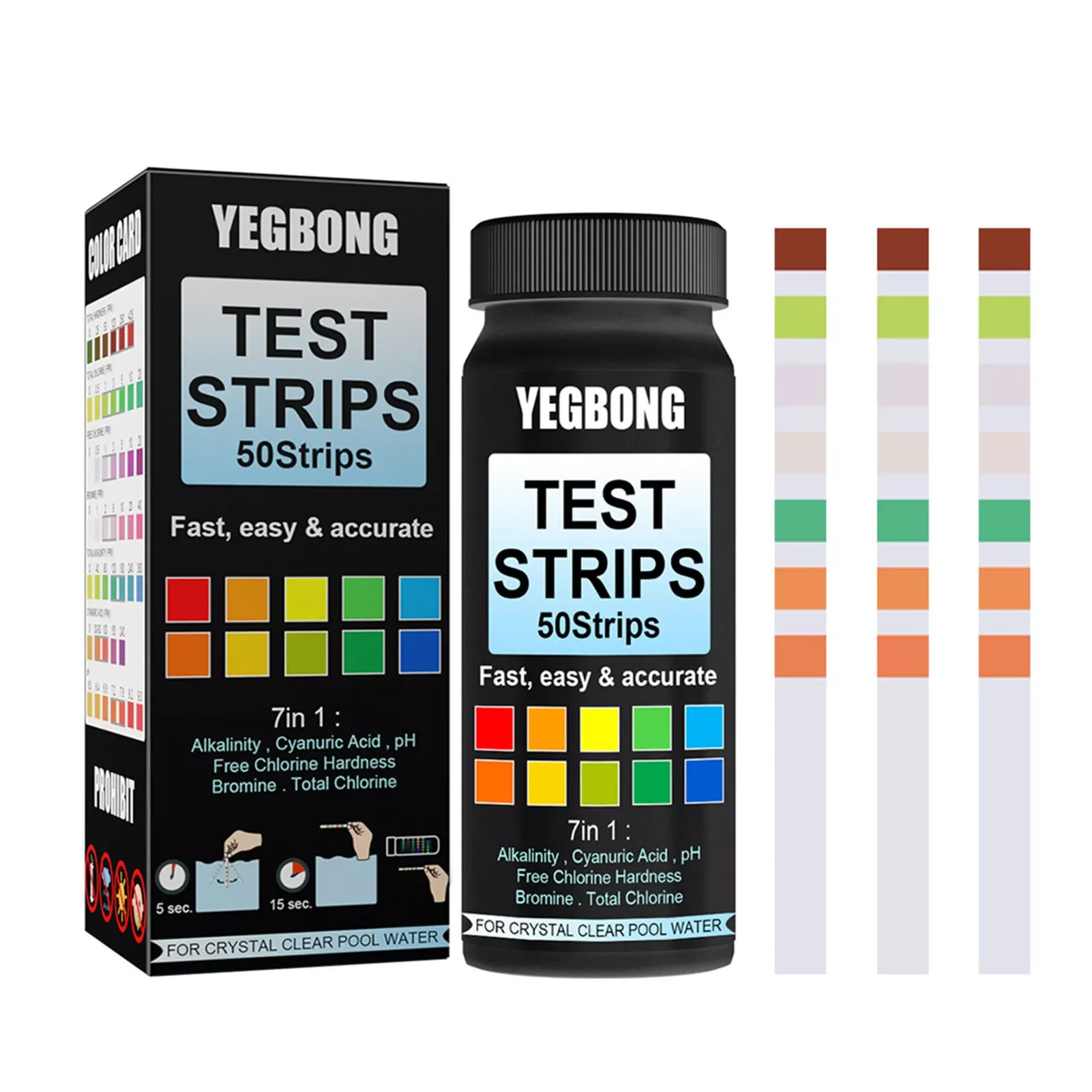 

50Pcs 7-In-1 Swimming Pool PH Test Paper Residual Chlorine PH Value Alkalinity Hardness Test Strip Pool Cleaner Accessories