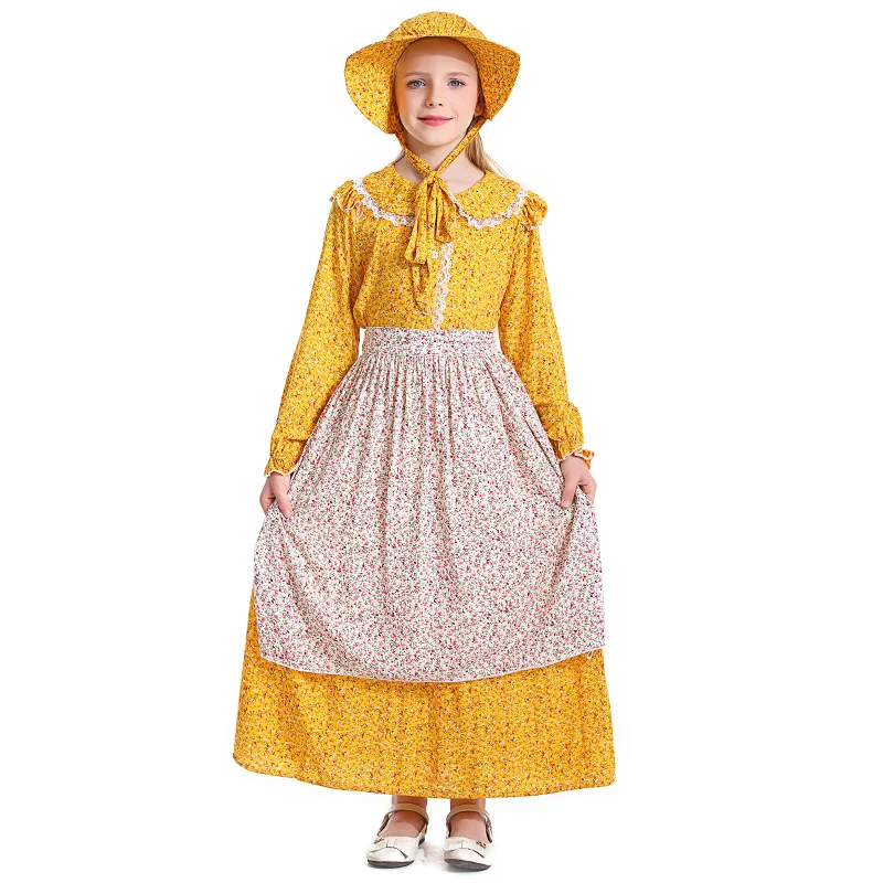 

Детское желтое Цветочное платье для девочек в стиле колоний, прерий, пионерское платье