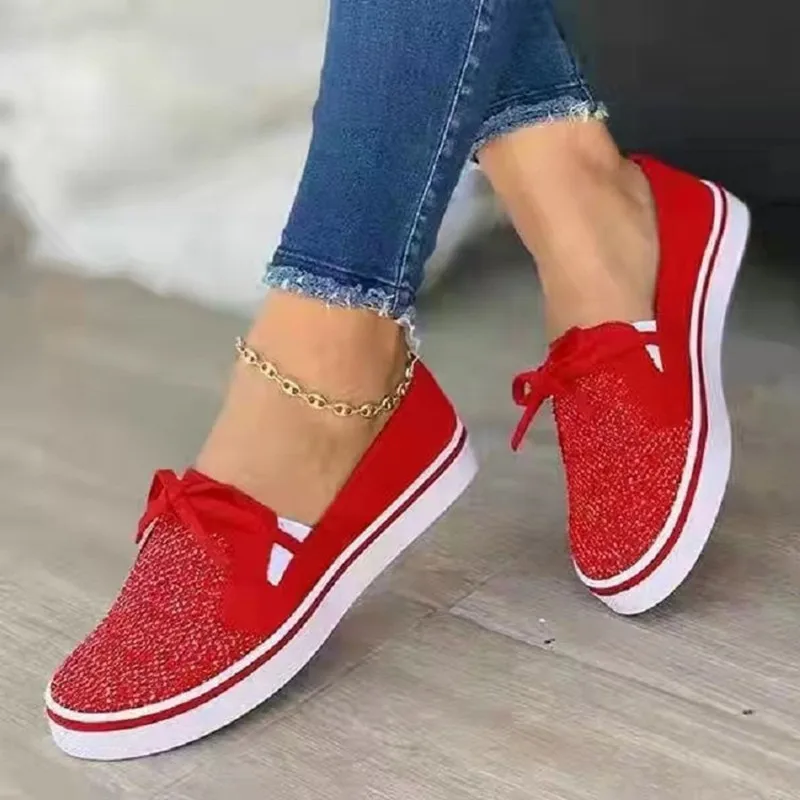 Autumn new spot large size women's shoes round head bow round head canvas flat heel shallow mouth single shoes wish