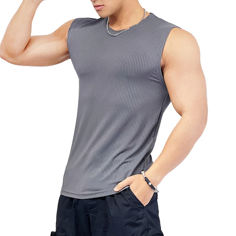 

Жилет мужской спортивный однотонный, майка с круглым вырезом, Быстросохнущий Топ для фитнеса и тренировок, из ледяного шелка