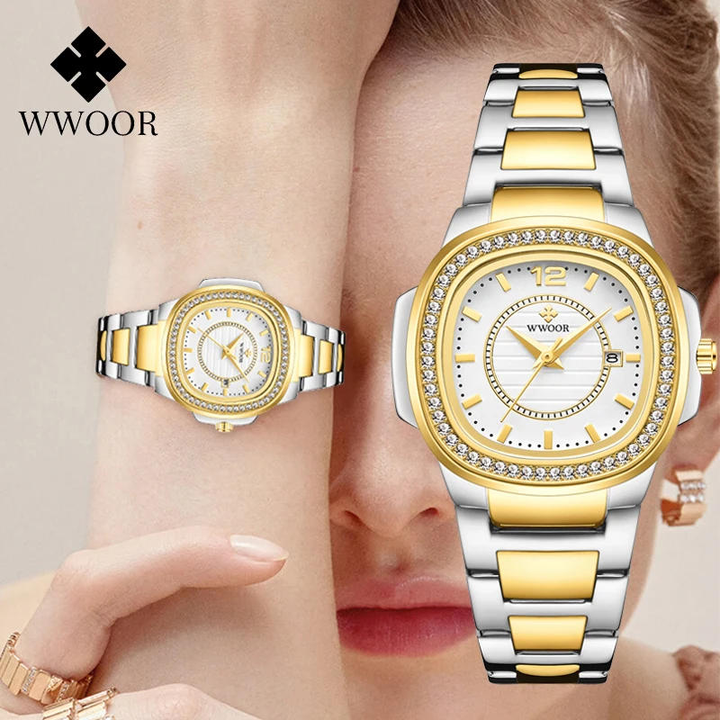 

Fashion Women Watch WWOOR Diamond Bracelet Wristwatch Luxury Brand New Ladies Quartz Elegant Watch Date Women Clock Montre Femme