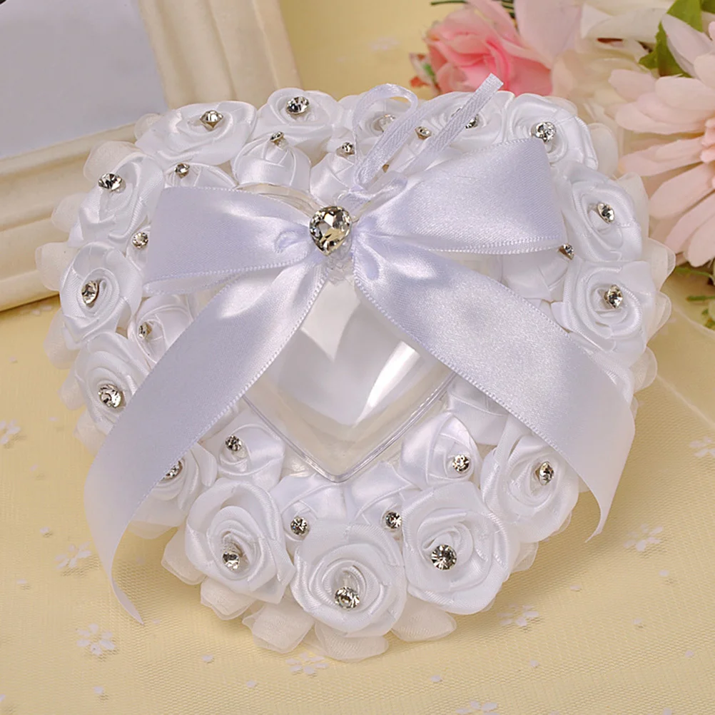 

Ring Bearer Wedding Box Case Jewelry Storage Gift Heart Pillows Dish Holder Lace Pillow Display