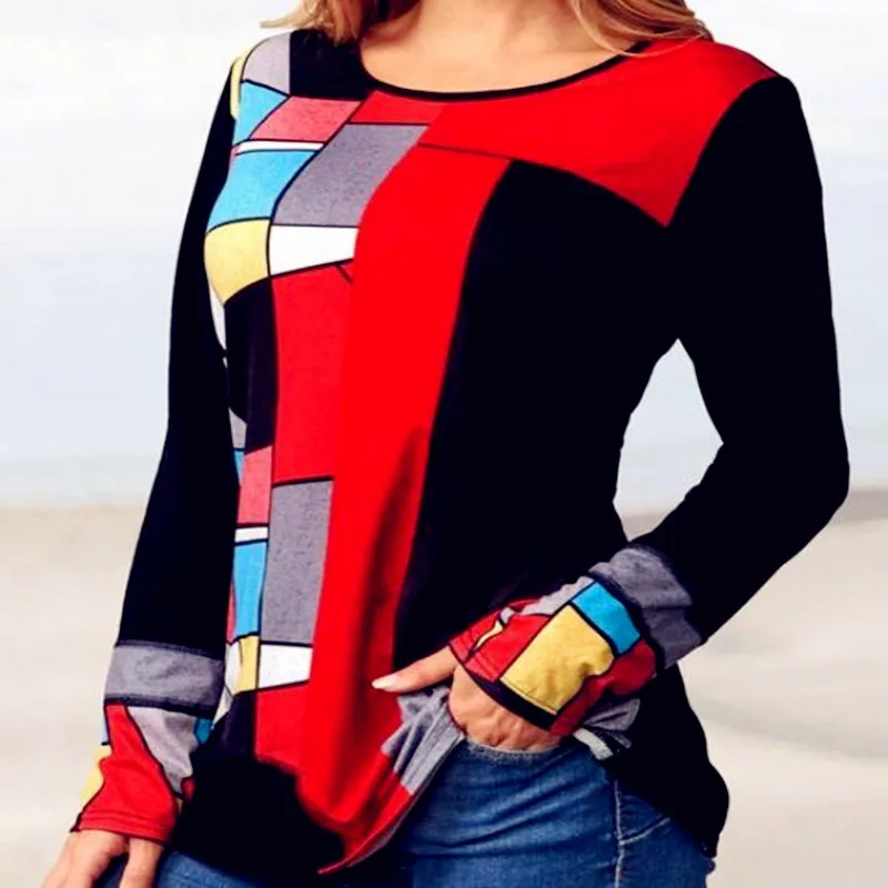 

2022 Модные женские рубашки с принтом, винтажная Весенняя футболка, осенняя блузка, топ, повседневный длинный рукав, Женский пуловер