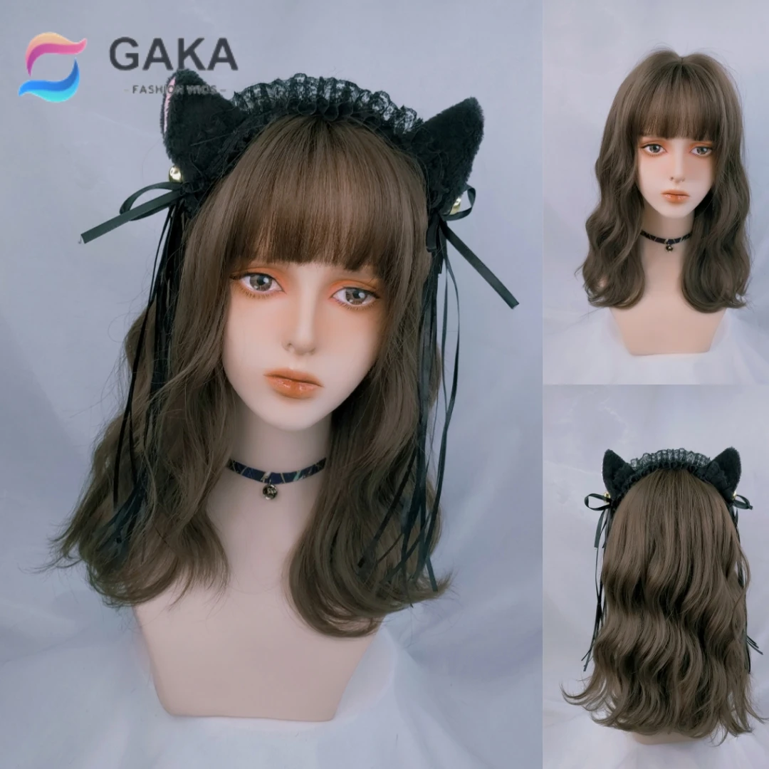 

GAKA Synthetic wig with bangs short Bob pink wig curly wavy shoulder long cosplay wig daily colorful wig