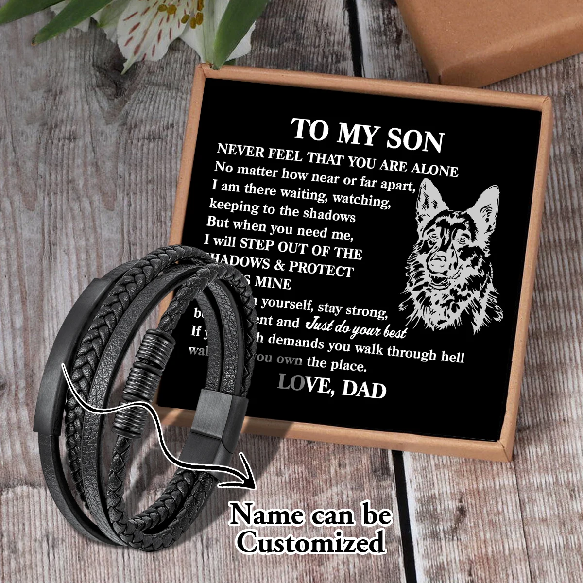 

Saj3029 Dad To My Son Name Can Be Customized Card text Classic Design Men's Stainless Steel Bracelets With Magnetic Clasp